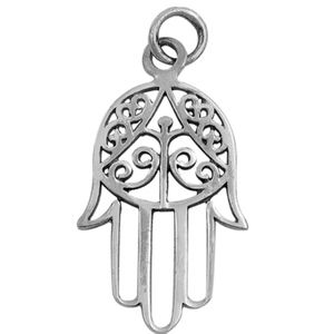 Tiny Hamsa Hand Charm Pendant Sterling Silver 925.